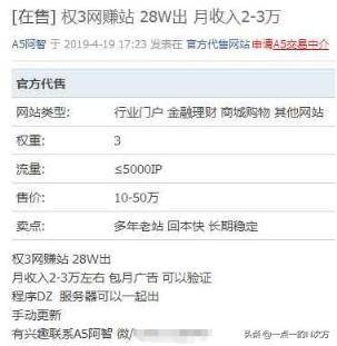 有人通过A5倒卖网站发横财权重3的网赚网站报价28万