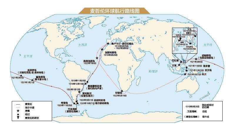 麦哲伦环球航行路线图(麦哲伦环球航行路线顺序)