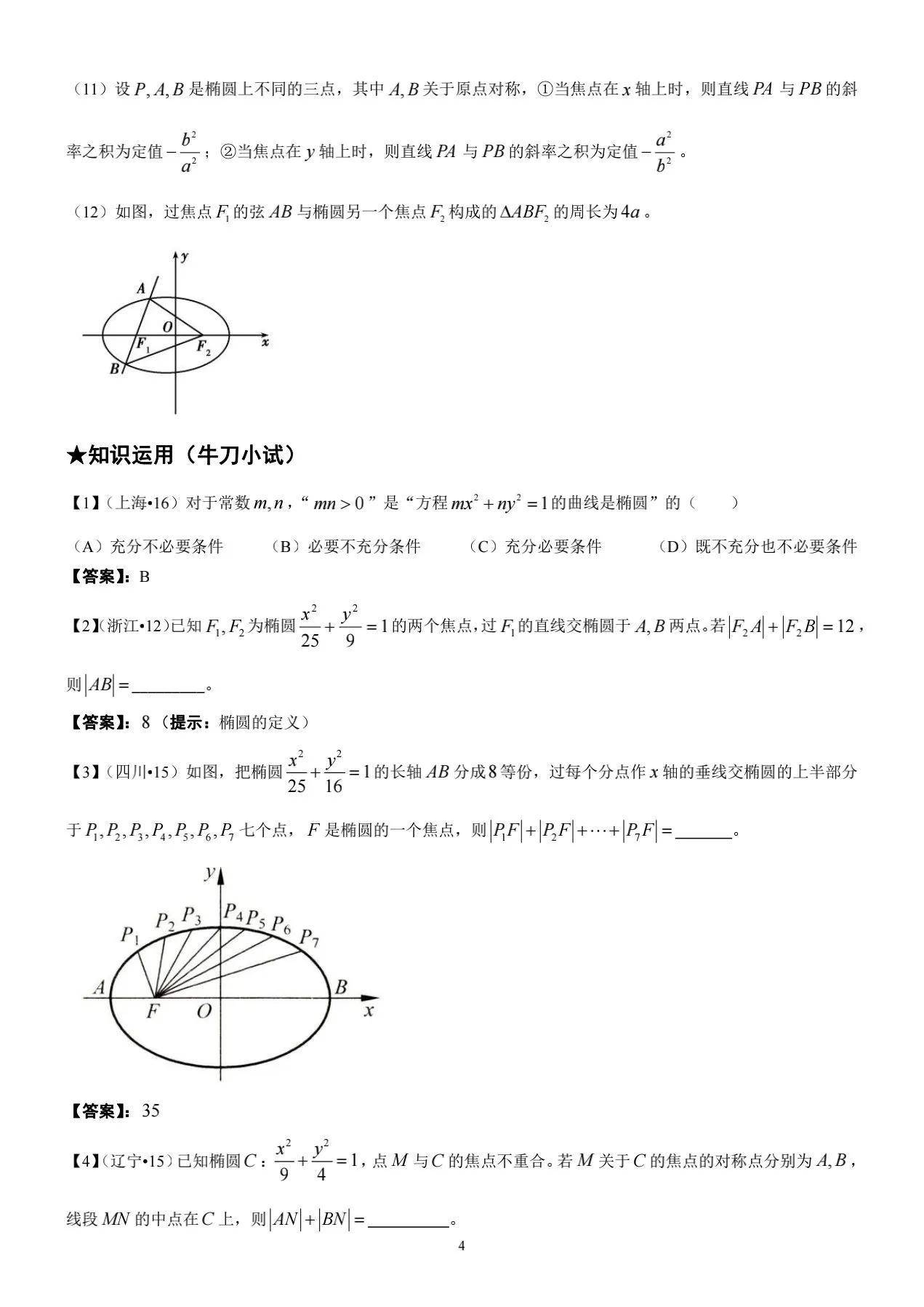 椭圆曲线基础知识(高中数学椭圆知识归纳完整版)